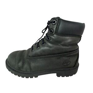 Timberland Boys 5 Leather Lace Up Combat Lug Sole Boot Black